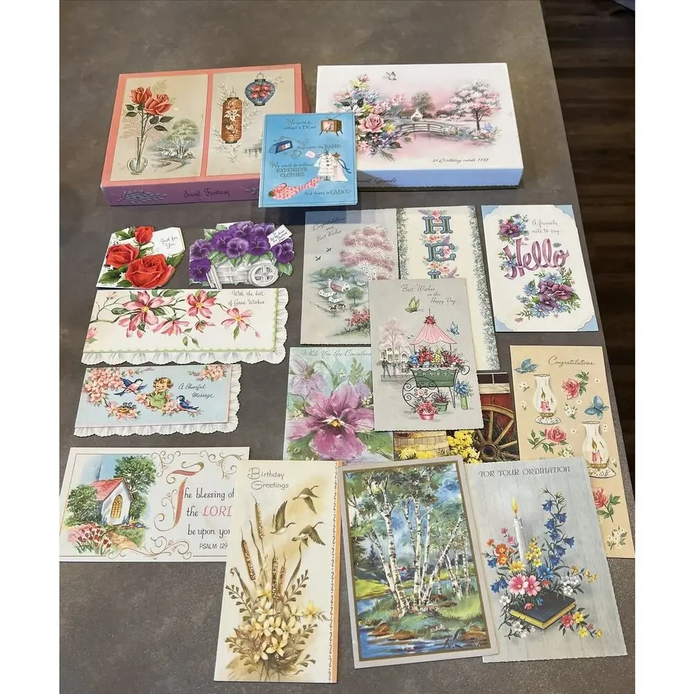 MCM Lot of 17 Assorted Cards Hallmark Quaint Shop Coronation Gibson Boxes As Is